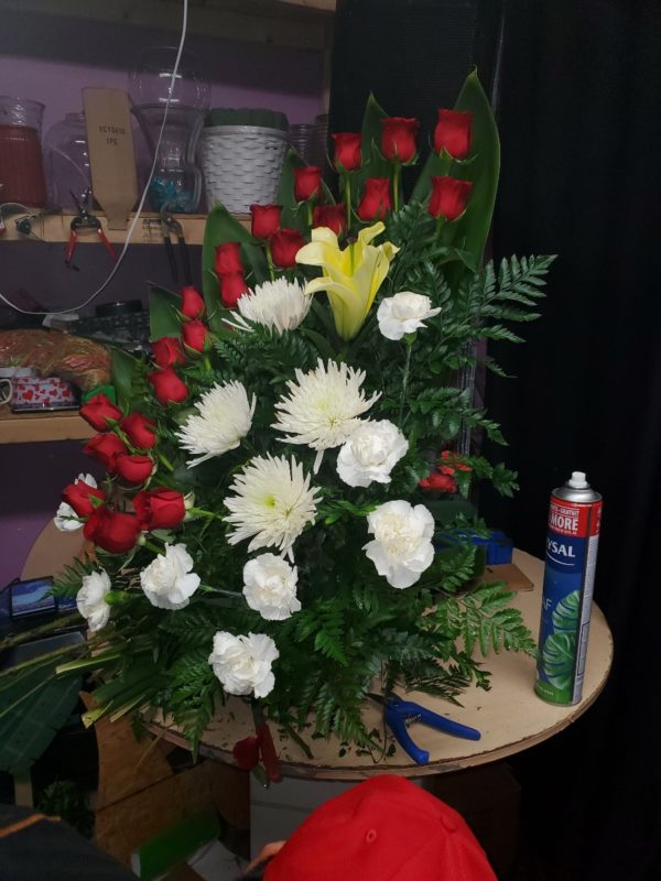 custom white red flower arrangement