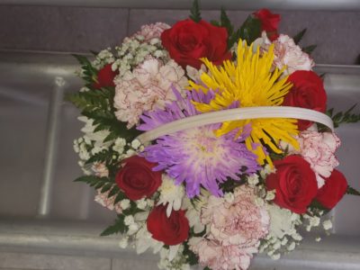 Multicolor rose flower basket