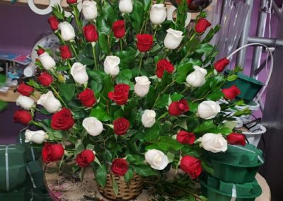 flower basket white red rose